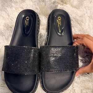 Glitter Black Slide Sandals